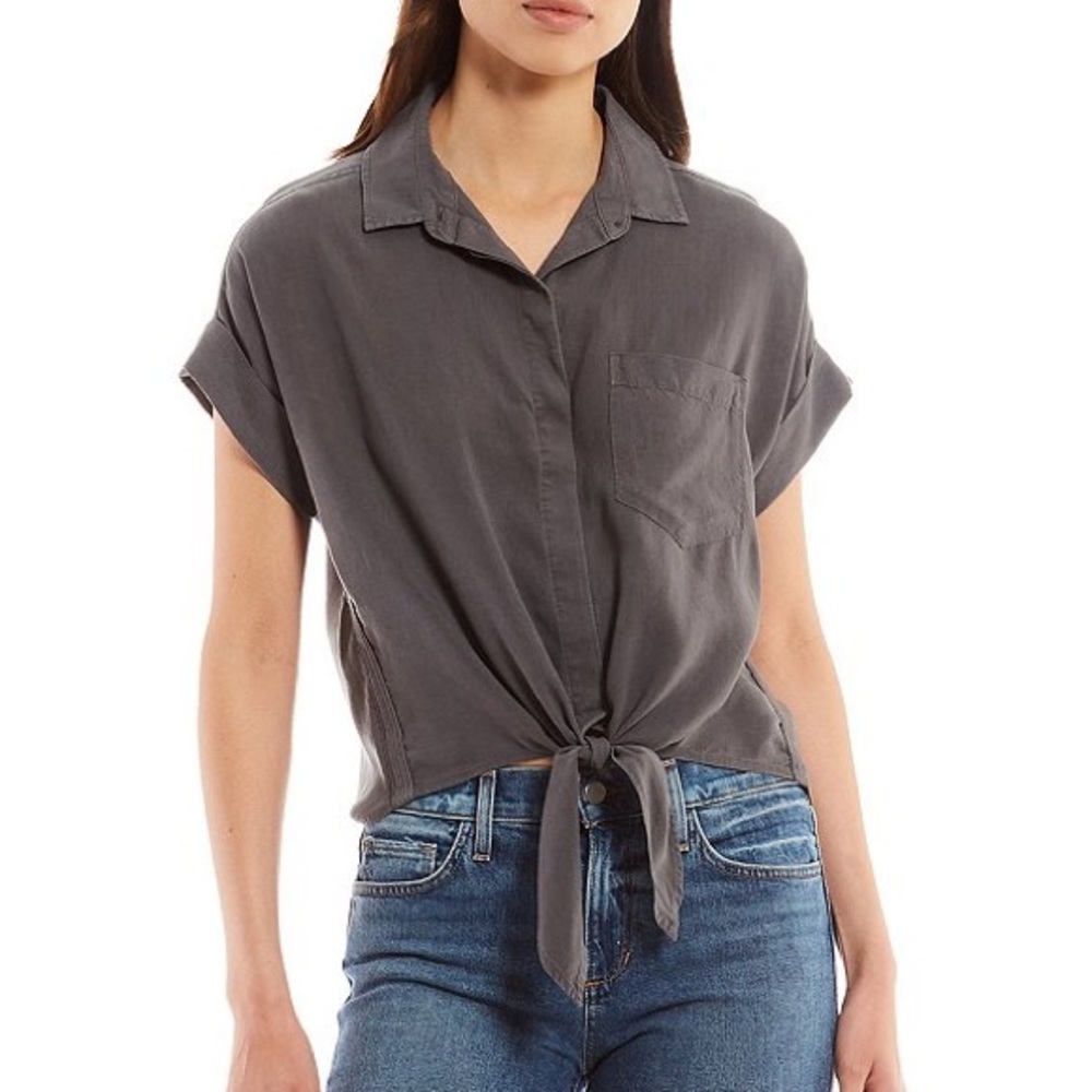 Cloth & Stone Woven Short Sleeve Tie Front Top XS NWT